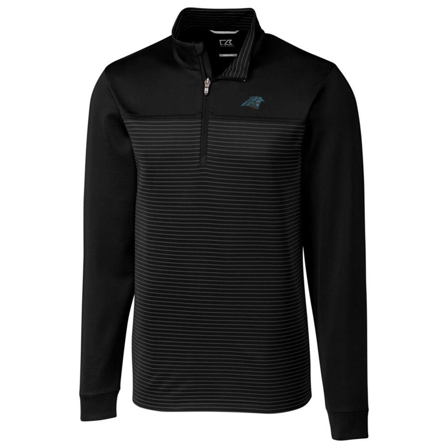 Carolina Panthers Cutter & Buck Traverse Stripe Quarter-Zip Pullover Jacket - Black