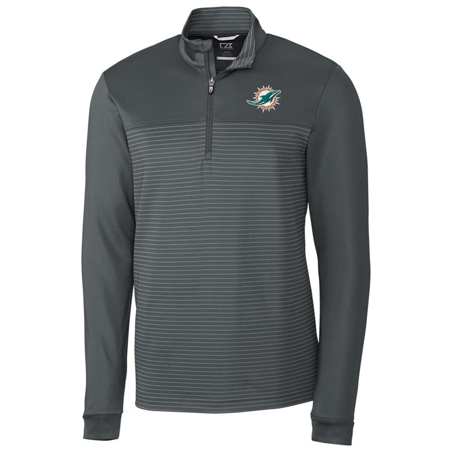 Miami Dolphins Cutter & Buck Traverse Stripe Quarter-Zip Pullover Jacket - Gray