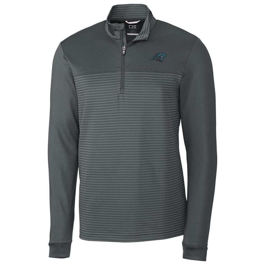 Carolina Panthers Cutter & Buck Traverse Stripe Quarter-Zip Pullover Jacket - Gray