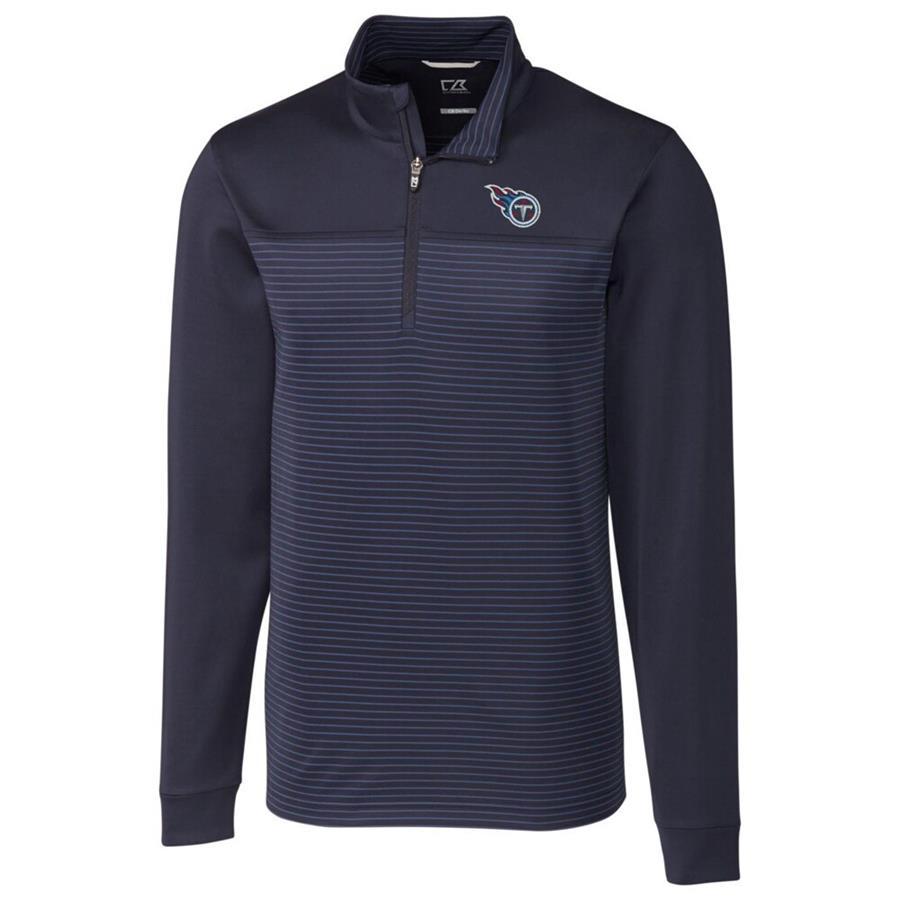 Tennessee Titans Cutter & Buck Traverse Stripe Quarter-Zip Pullover Jacket - Navy