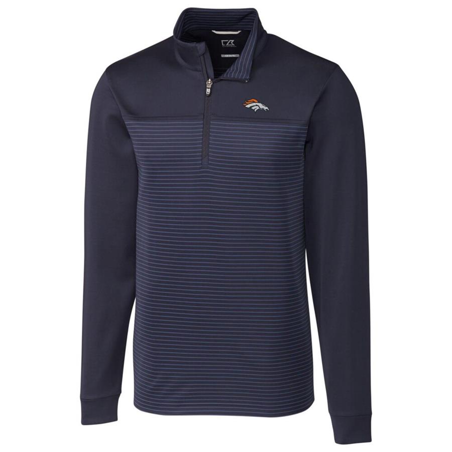 Denver Broncos Cutter & Buck Traverse Stripe Quarter-Zip Pullover Jacket - Navy