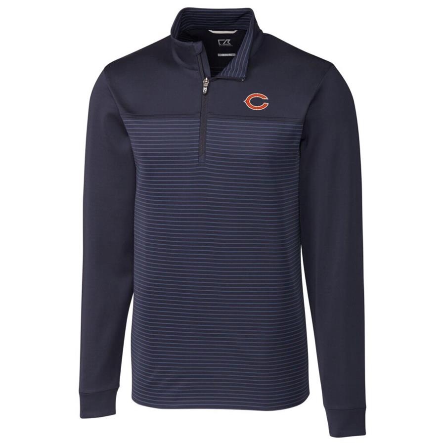 Chicago Bears Cutter & Buck Traverse Stripe Quarter-Zip Pullover Jacket - Navy