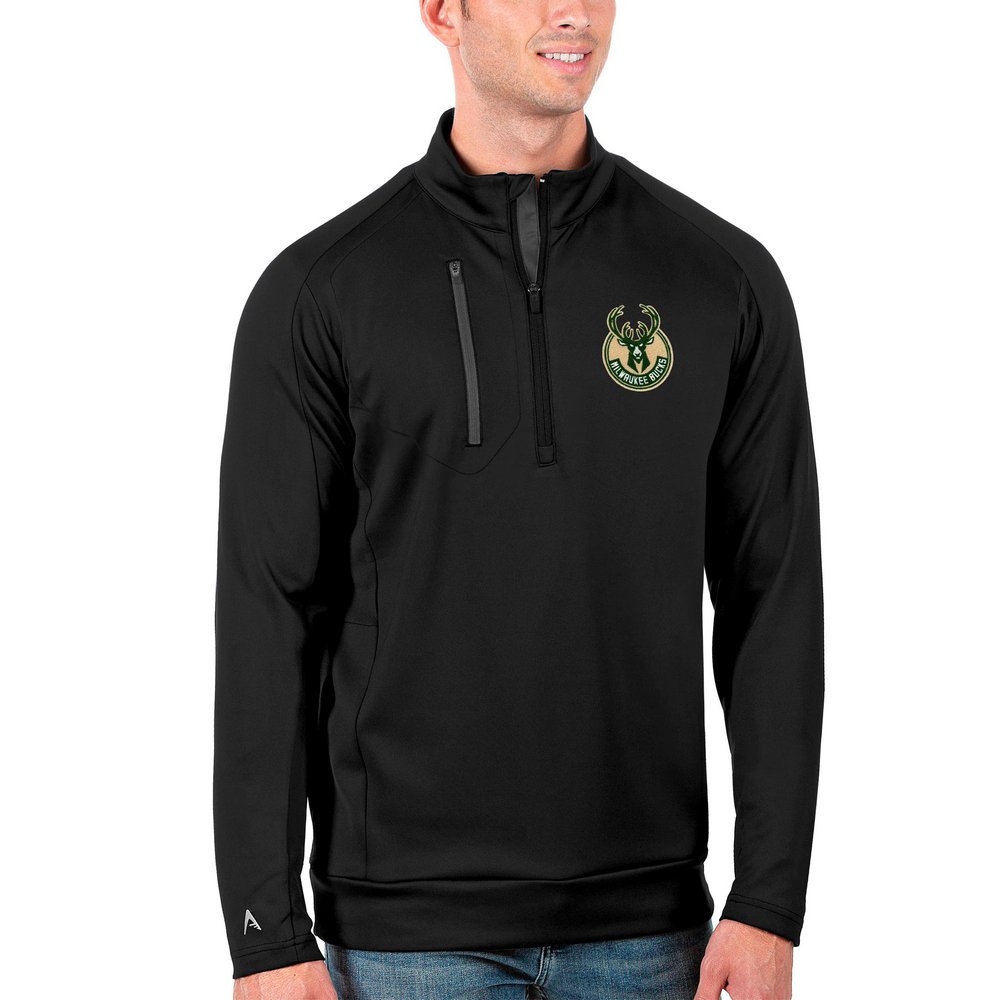 Milwaukee Bucks Antigua Generation Quarter-Zip Pullover Jacket - Black