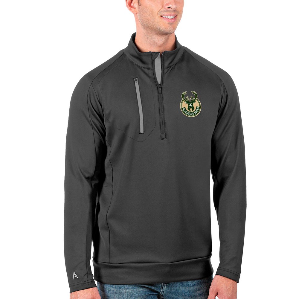 Milwaukee Bucks Antigua Generation Quarter-Zip Pullover Jacket - Charcoal