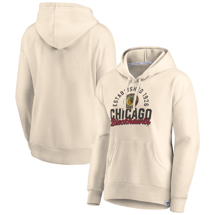 Chicago Blackhawks Fanatics Branded Women's Carry the Puck Pullover Hoodie Sweatshirt - Cream