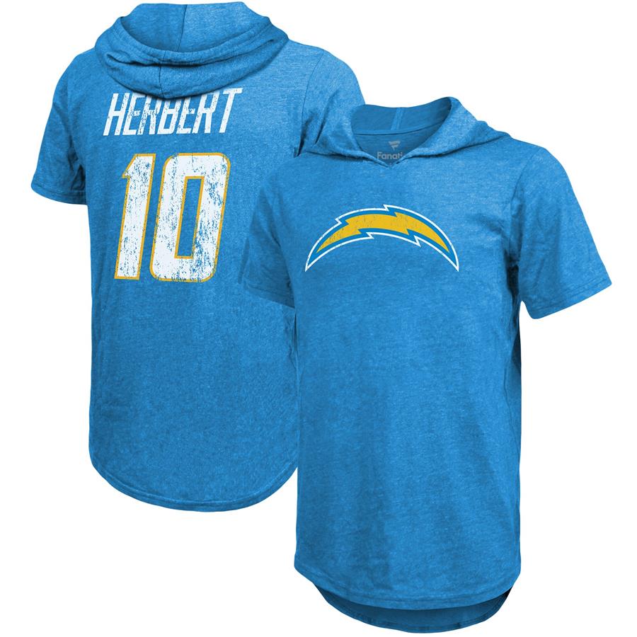 Футболка Justin Herbert Los Angeles Chargers Fanatics Branded Player Name & Number Tri-Blend Hoodie (голубой)