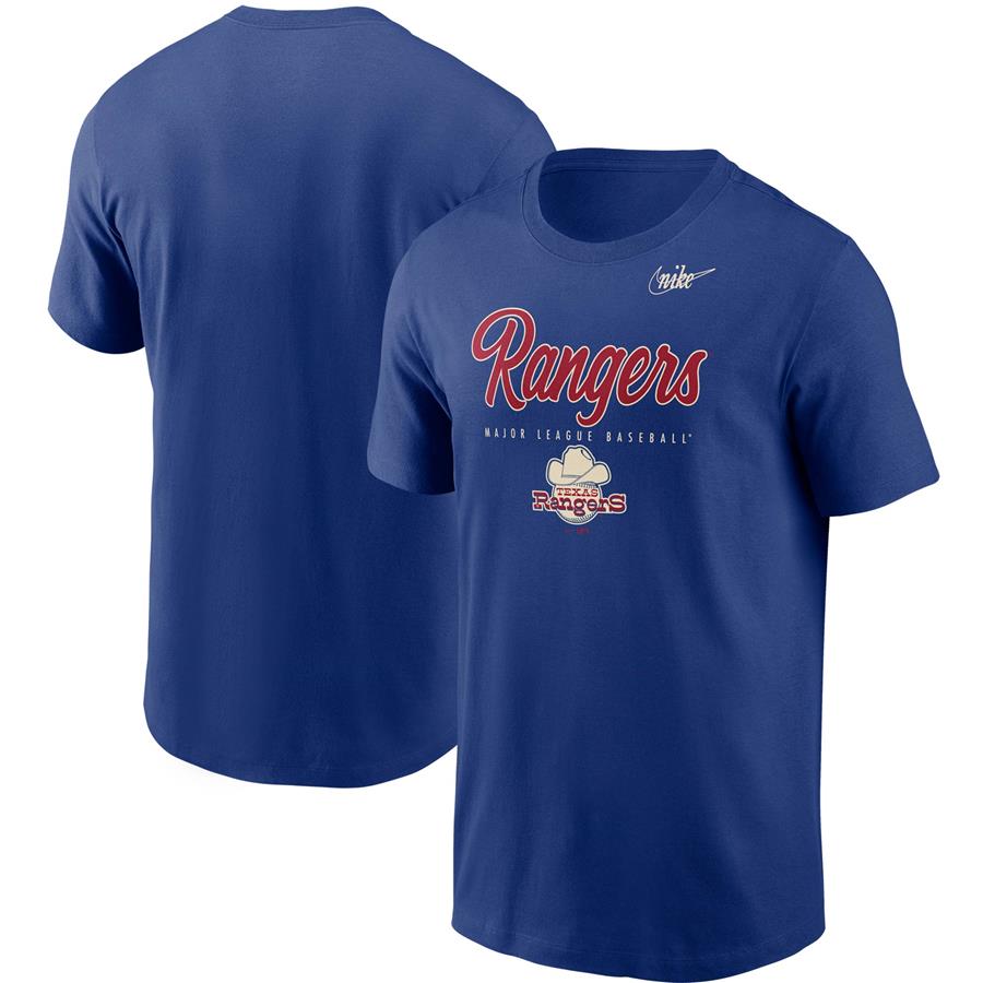 Texas Rangers Nike Cooperstown Collection Wordmark Script Logo T-Shirt - Royal