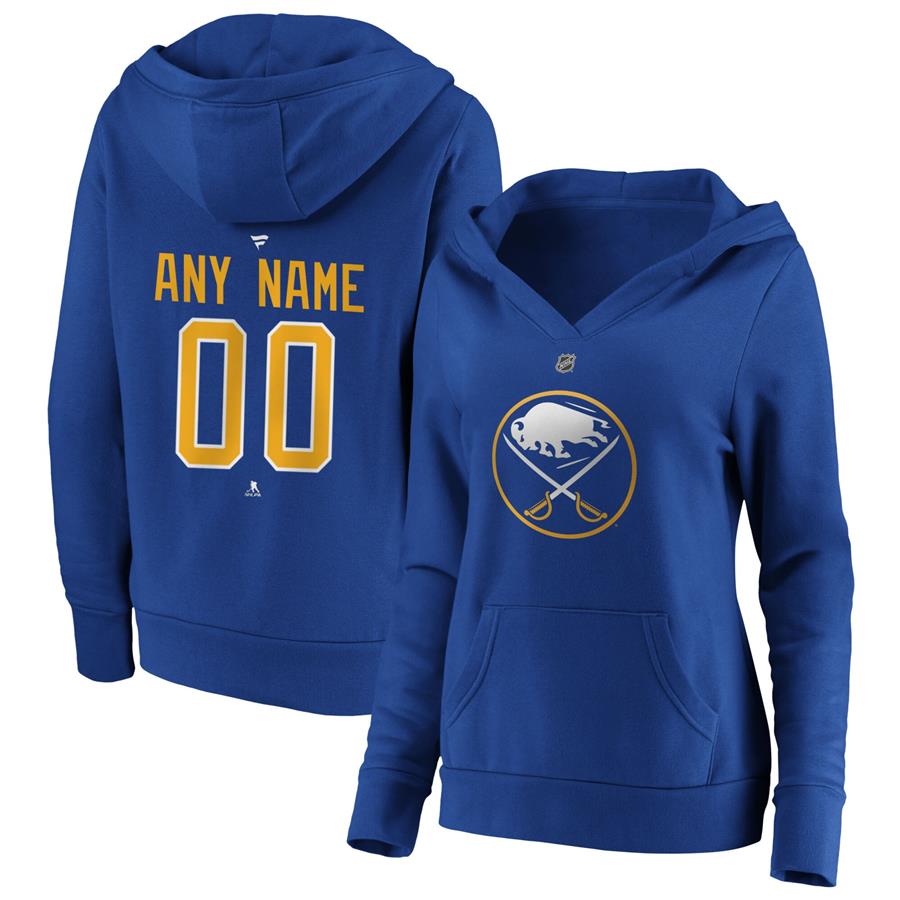 Buffalo Sabres Fanatics Branded Women's Team Authentic Personalized Name & Number V-Neck Pullover Hoodie - Royal