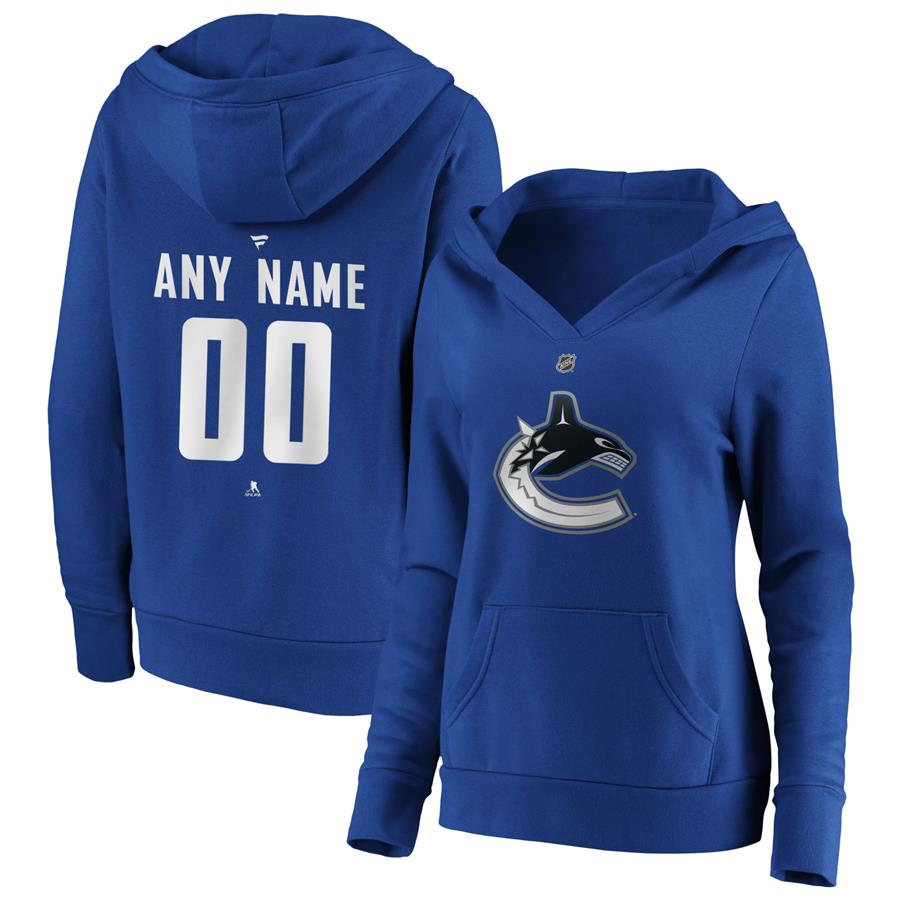 Vancouver Canucks Fanatics Branded Women's Team Authentic Personalized Name & Number V-Neck Pullover Hoodie - Royal