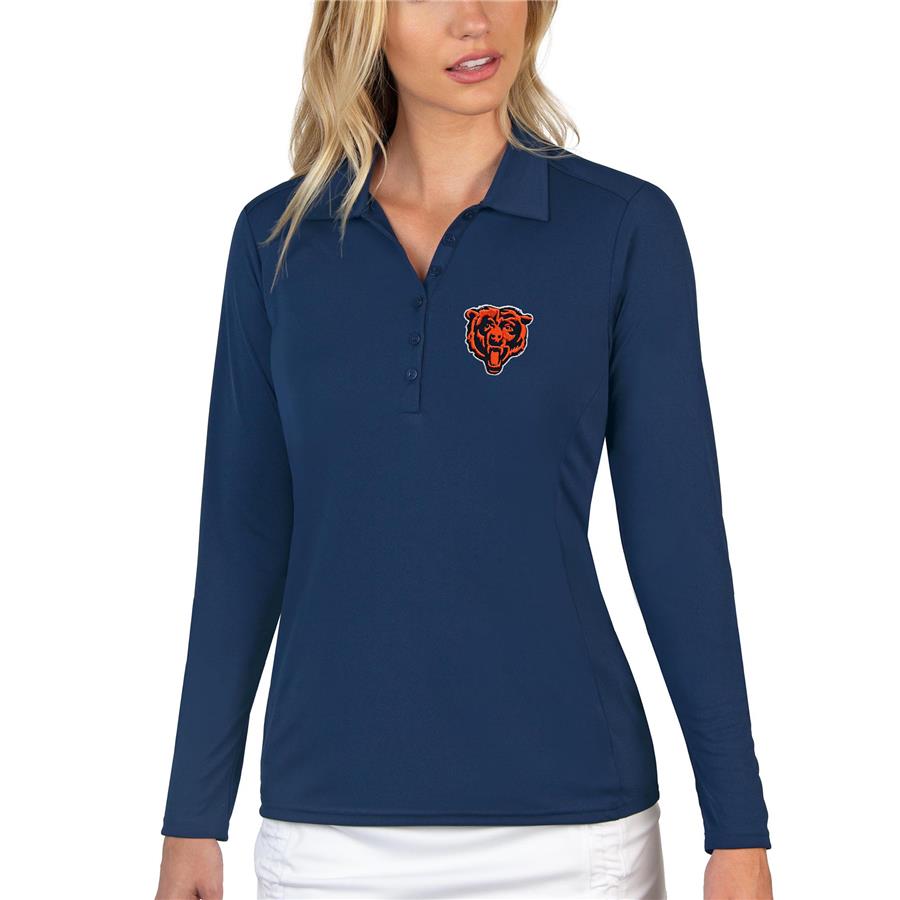 Chicago Bears Antigua Women's Bear Head Tribute Long Sleeve Polo - Navy