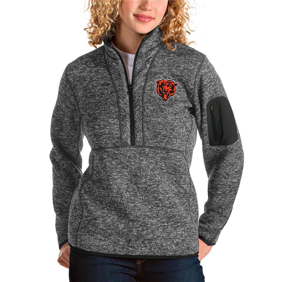 Chicago Bears Antigua Women's Bear Head Fortune Half-Zip Pullover Jacket - Heather Charcoal
