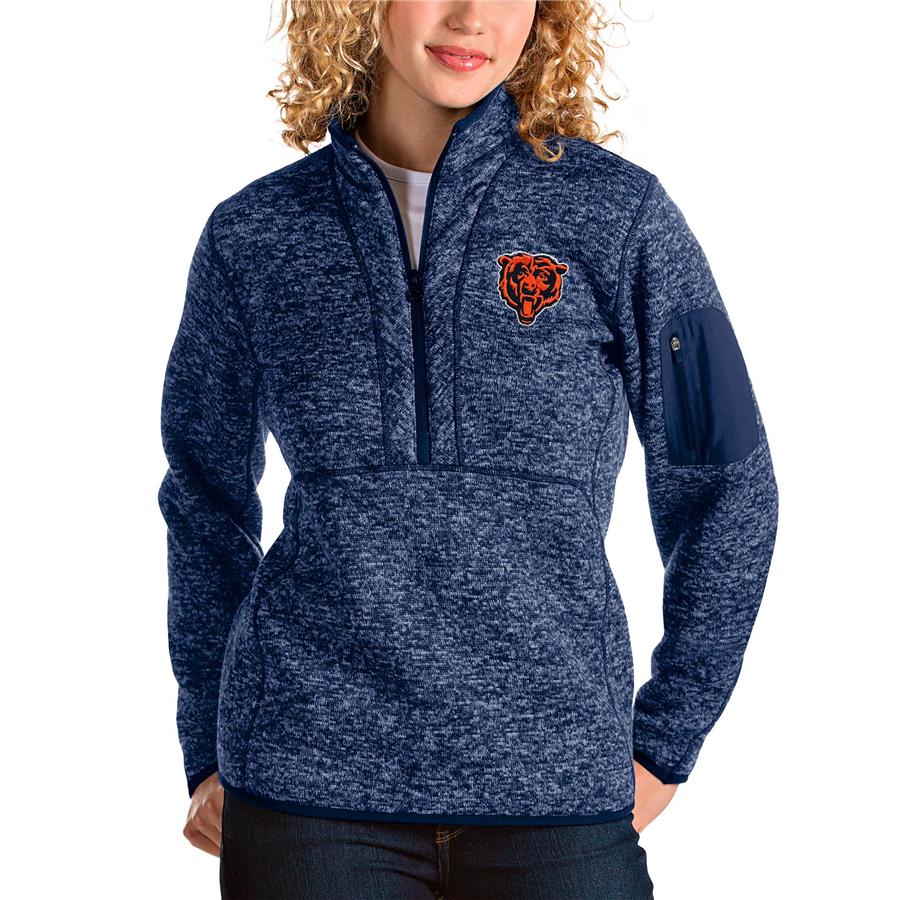 Chicago Bears Antigua Women's Bear Head Fortune Half-Zip Pullover Jacket - Heather Navy