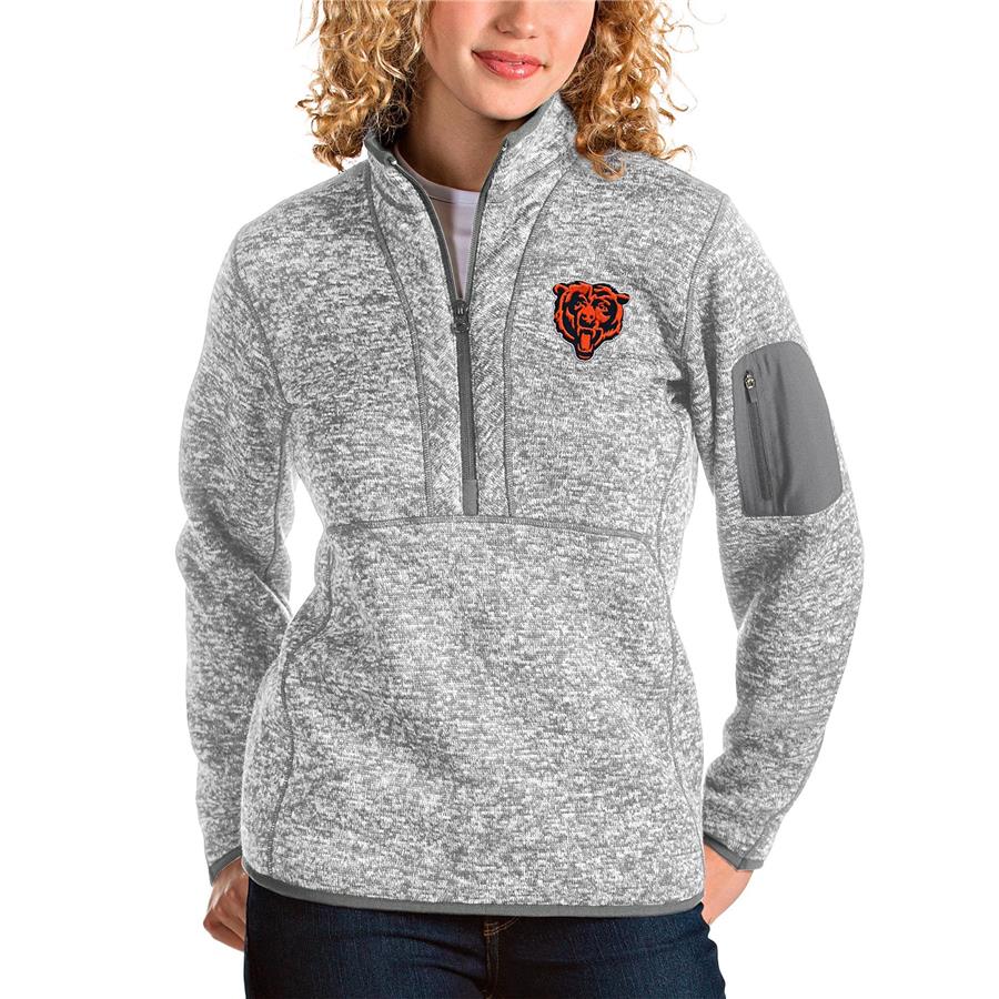 Chicago Bears Antigua Women's Bear Head Fortune Half-Zip Pullover Jacket - Heather Gray