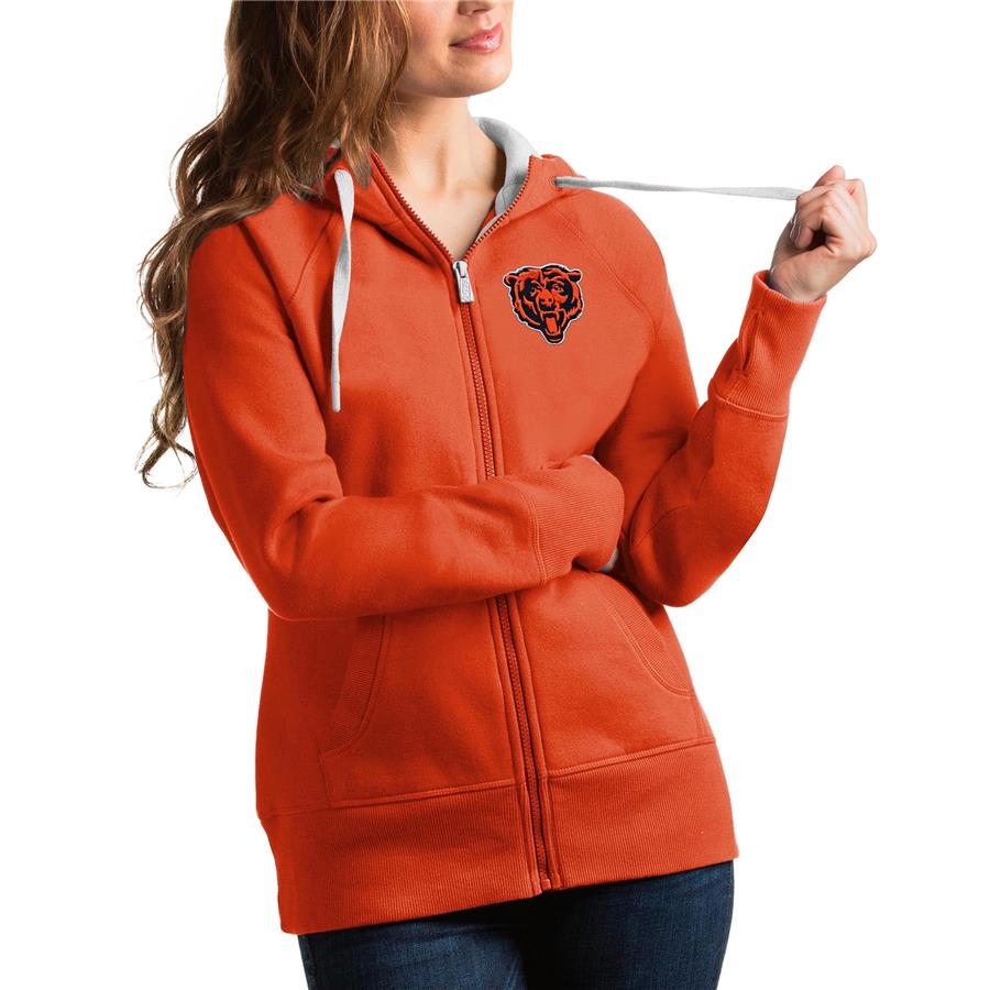 Chicago Bears Antigua Women's Bear Head Victory Full-Zip Hoodie - Orange