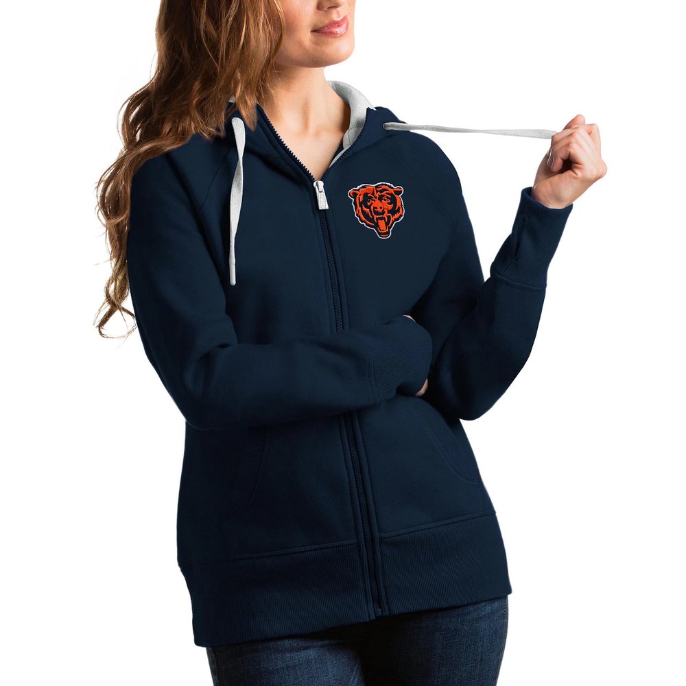 Chicago Bears Antigua Women's Bear Head Victory Full-Zip Hoodie - Navy
