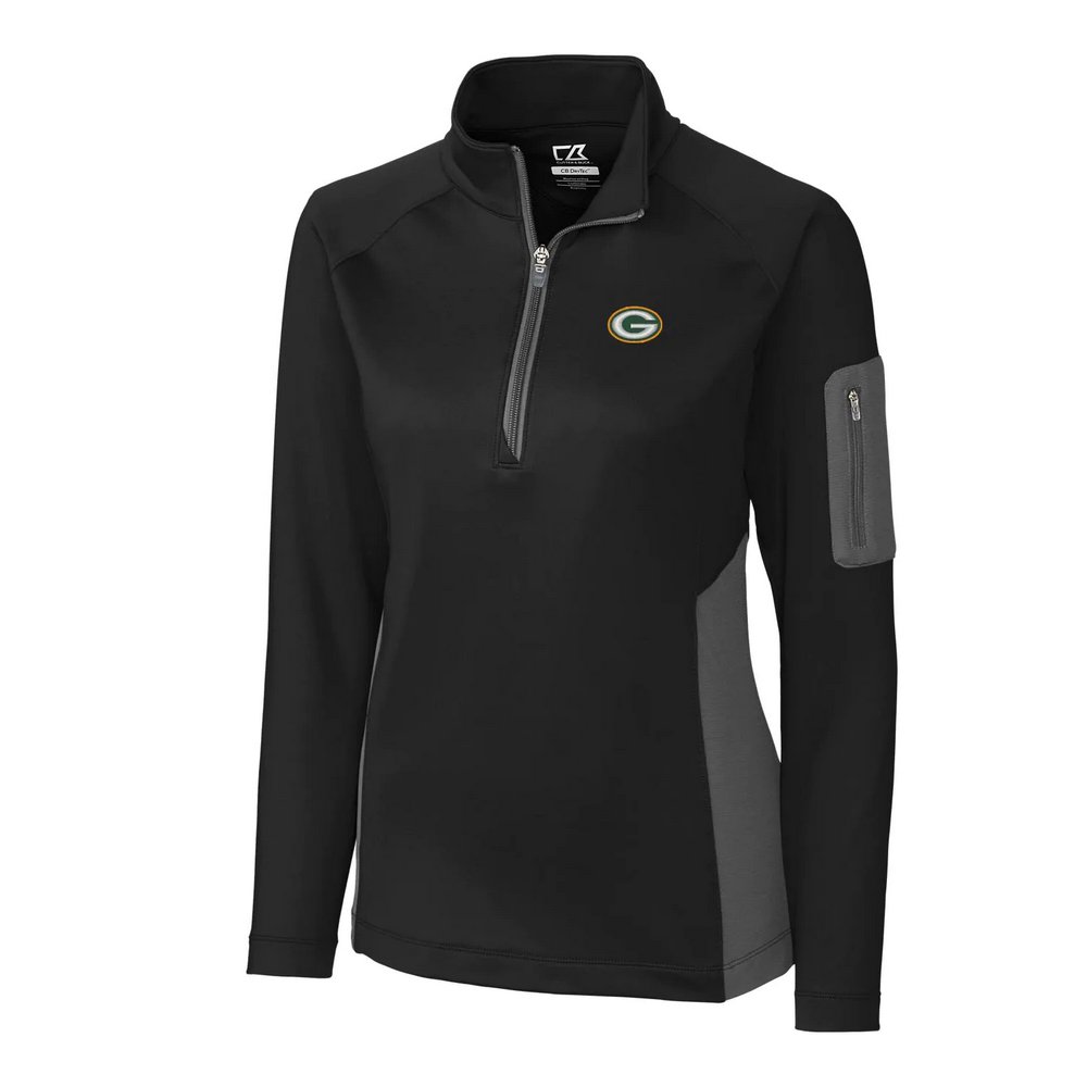 Green Bay Packers Cutter & Buck Women's Shaw Hybrid Half-Zip Pullover Jacket - Black