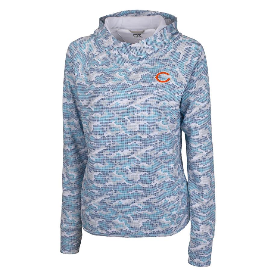 Chicago Bears Cutter & Buck Women's Traverse Camo Print Pullover Hoodie - Navy