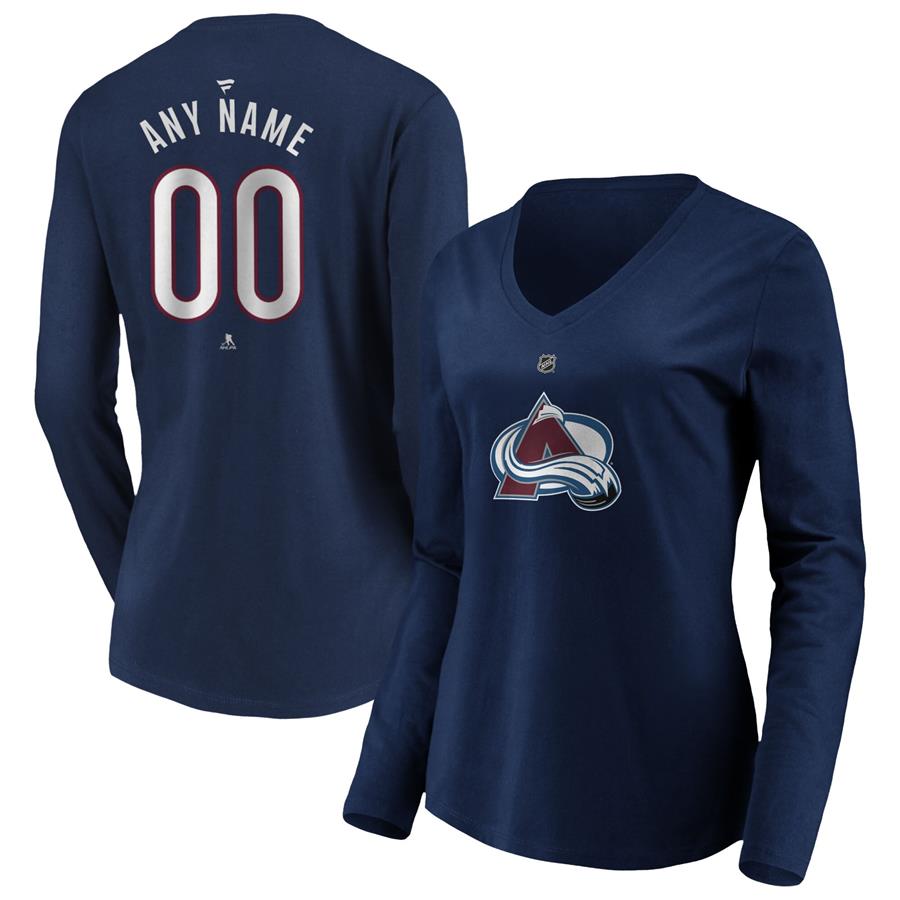 Colorado Avalanche Fanatics Branded Women's Team Authentic Personalized Name & Number V-Neck Long Sleeve T-Shirt - Navy