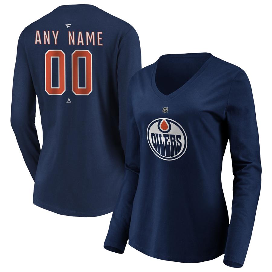 Edmonton Oilers Fanatics Branded Women's Team Authentic Personalized Name & Number V-Neck Long Sleeve T-Shirt - Navy