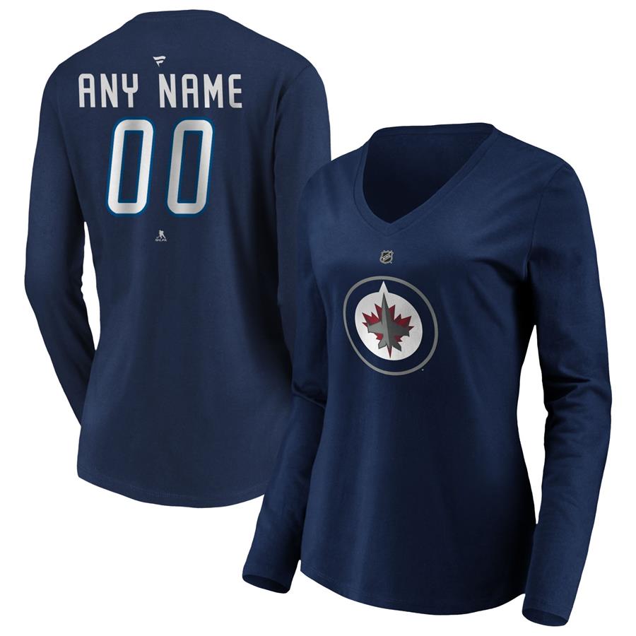 Winnipeg Jets Fanatics Branded Women's Team Authentic Personalized Name & Number V-Neck Long Sleeve T-Shirt - Navy