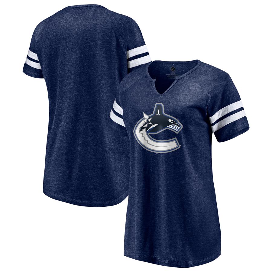 Vancouver Canucks Fanatics Branded Women's Special Edition Primary Logo Tri-Blend Notch V-Neck T-Shirt - Navy