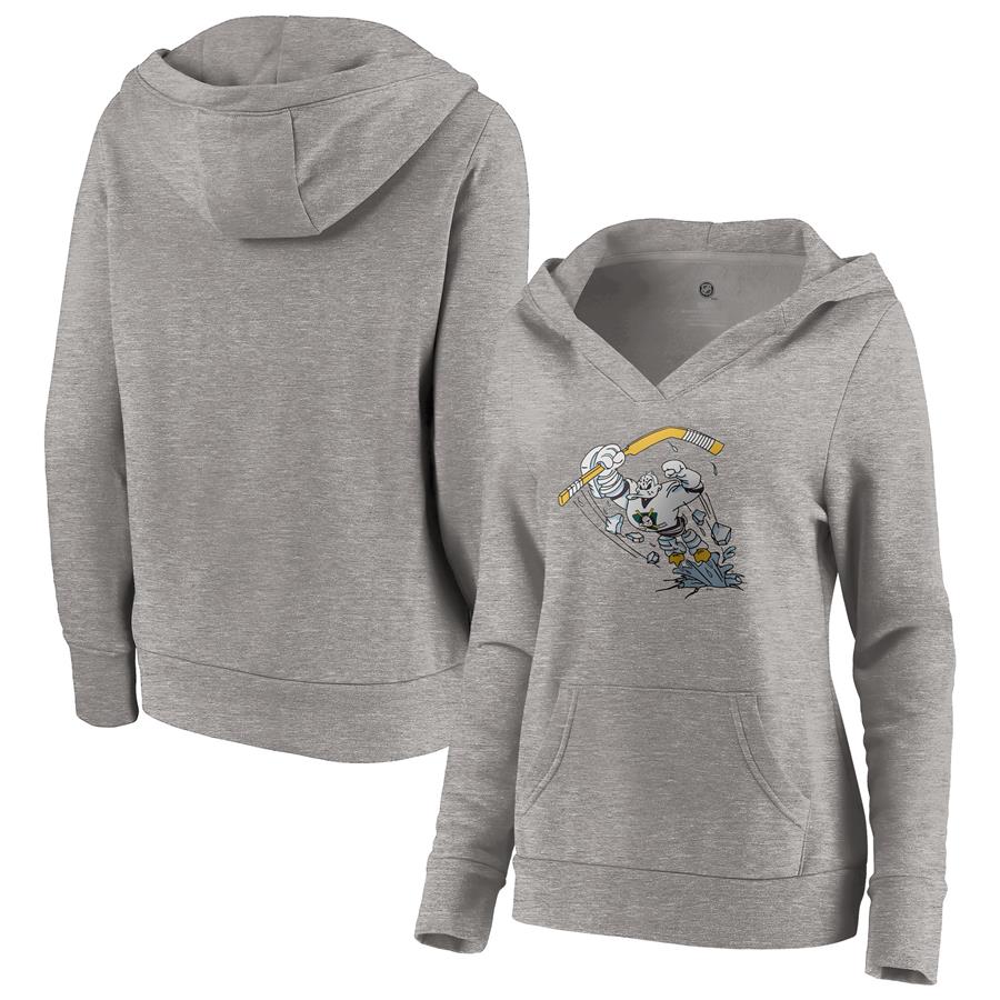 Anaheim Ducks Fanatics Branded Women's Special Edition Primary Logo V-Neck Pullover Hoodie - Heather Gray