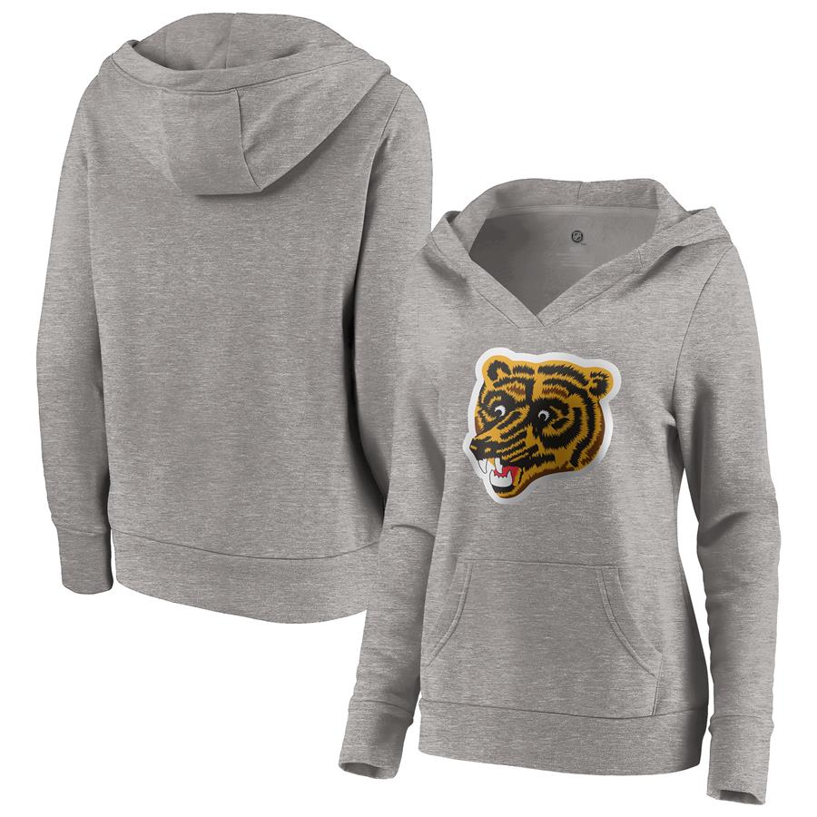 Boston Bruins Fanatics Branded Women's Special Edition Primary Logo V-Neck Pullover Hoodie - Heather Gray