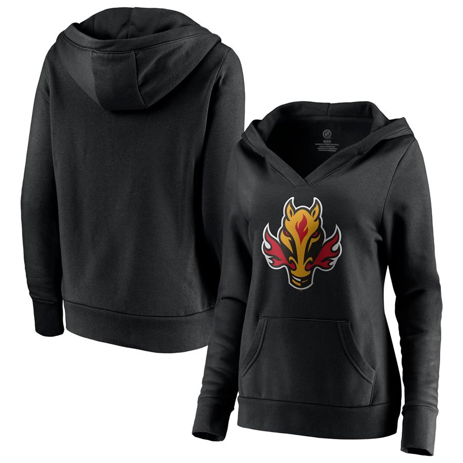 Calgary Flames Fanatics Branded Women's Special Edition Primary Logo V-Neck Pullover Hoodie - Black