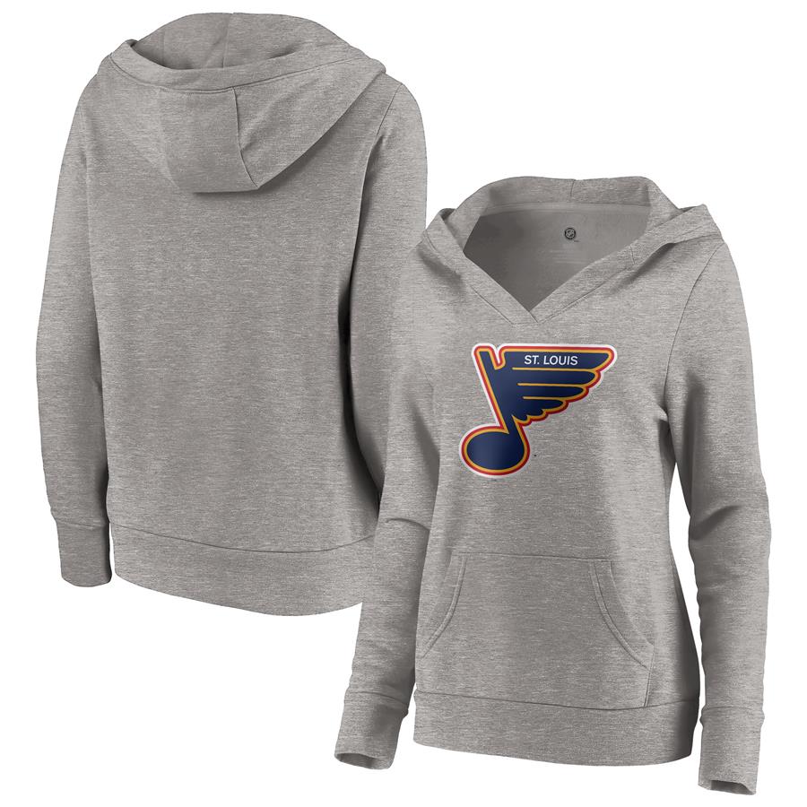 St. Louis Blues Fanatics Branded Women's Special Edition Primary Logo V-Neck Pullover Hoodie - Heather Gray