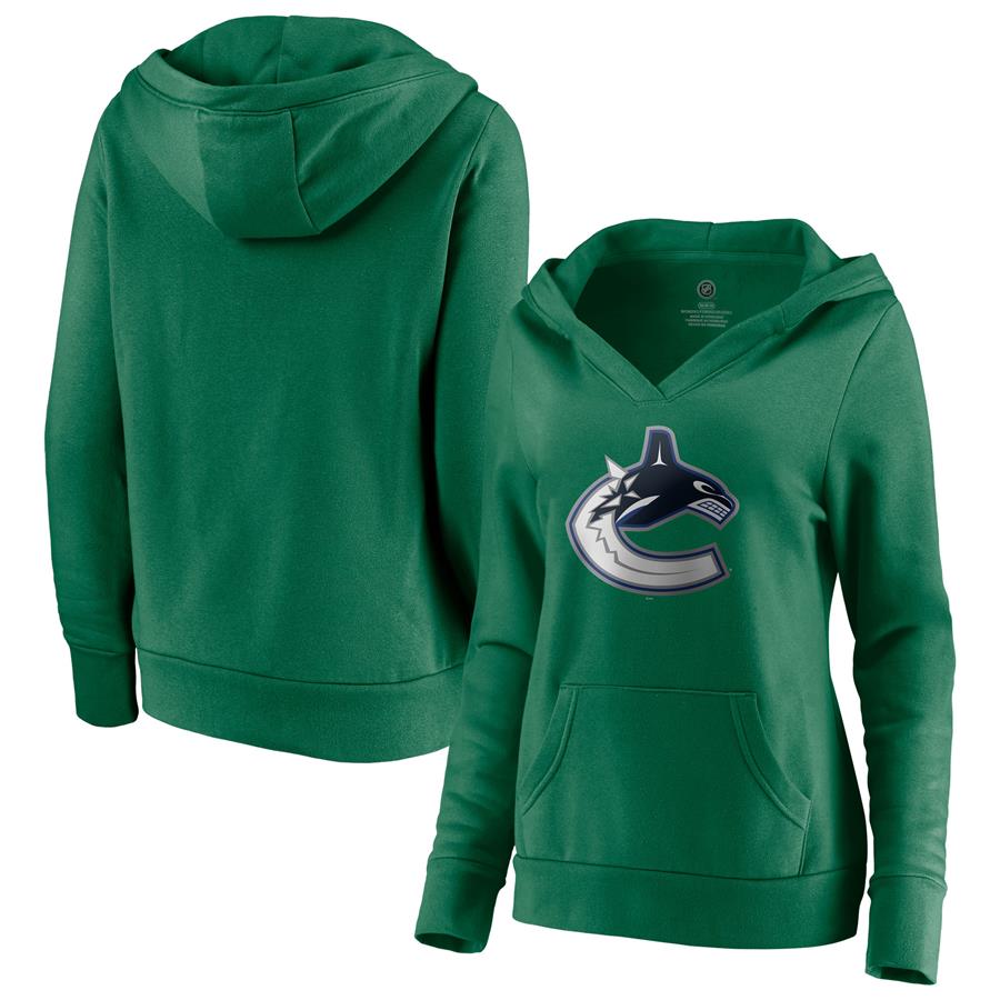 Vancouver Canucks Fanatics Branded Women's Special Edition Primary Logo V-Neck Pullover Hoodie - Green