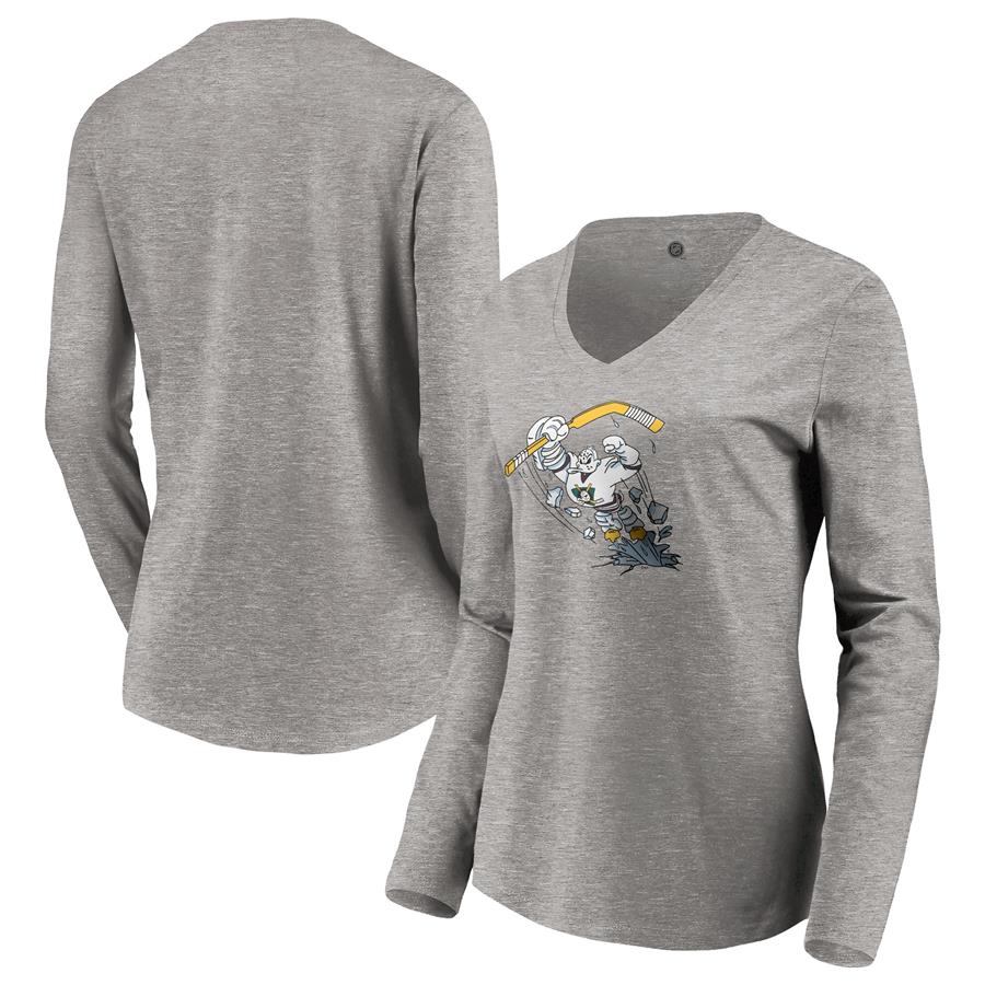 Anaheim Ducks Fanatics Branded Women's Special Edition Primary Logo V-Neck Long Sleeve T-Shirt - Heather Gray
