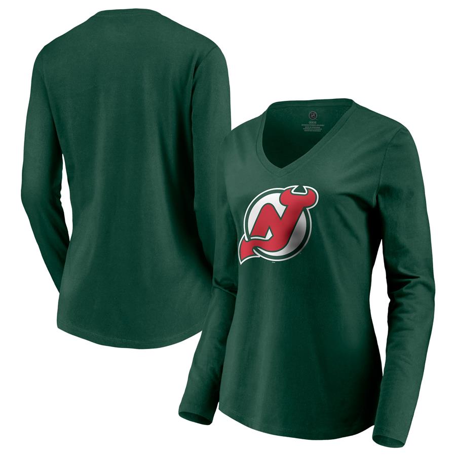 Женский лонгслив с V-вырезом New Jersey Devils Fanatics Branded Special Edition Primary Logo (зелёный)