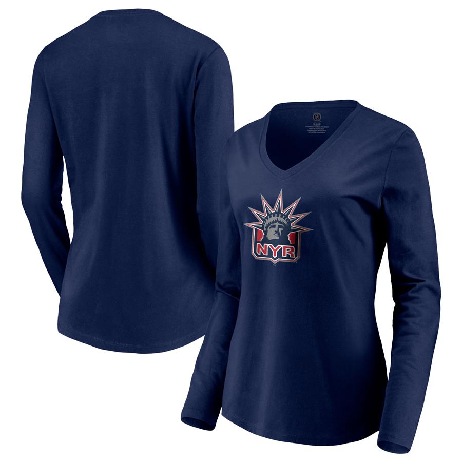 New York Rangers Fanatics Branded Women's Special Edition Primary Logo V-Neck Long Sleeve T-Shirt - Navy