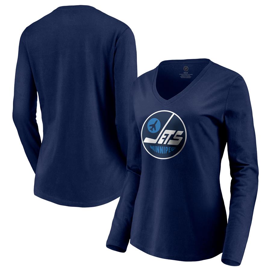 Winnipeg Jets Fanatics Branded Women's Special Edition Primary Logo V-Neck Long Sleeve T-Shirt - Navy