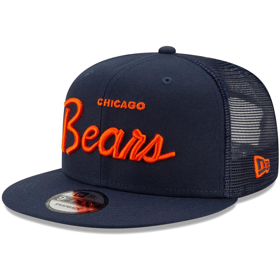 Chicago Bears New Era Script Trucker 9FIFTY Snapback Hat - Navy