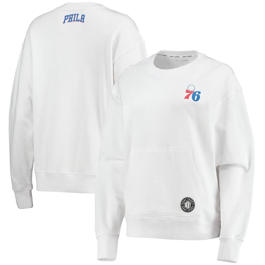 Philadelphia 76ers DKNY Sport Women's Camila Crew Pullover Sweatshirt - White
