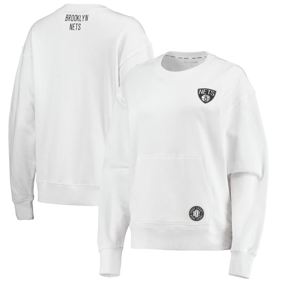 Brooklyn Nets DKNY Sport Women's Camila Crew Pullover Sweatshirt - White
