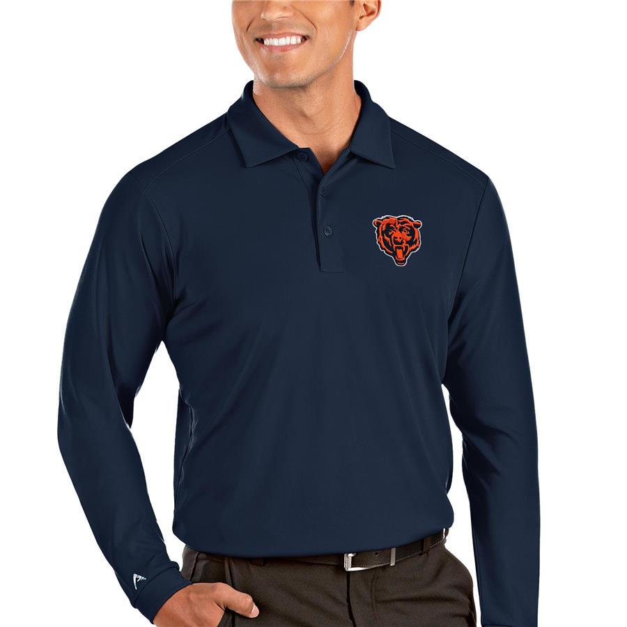 Chicago Bears Antigua Bear Head Tribute Long Sleeve Polo - Navy