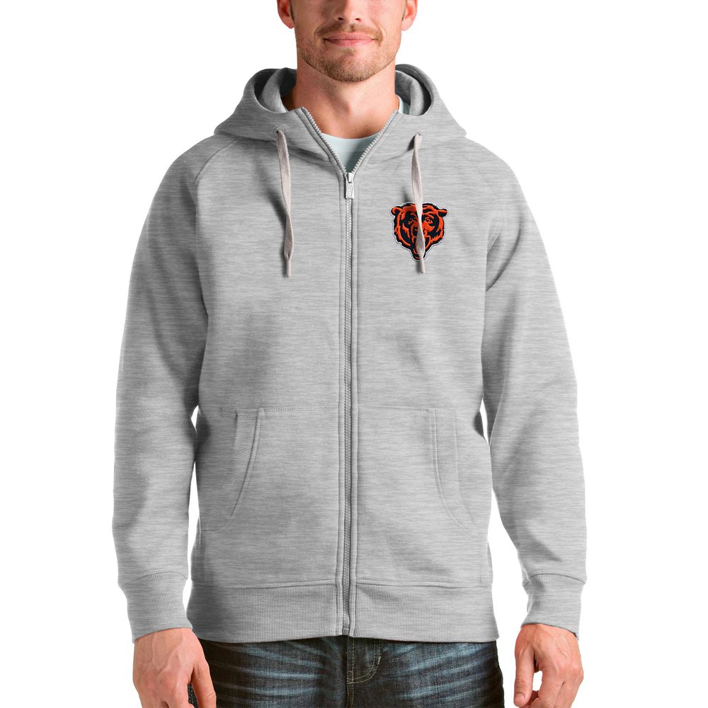 Chicago Bears Antigua Bear Head Victory Full-Zip Hoodie - Heather Gray