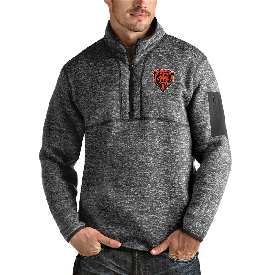 Chicago Bears Antigua Bear Head Fortune Quarter-Zip Pullover Jacket - Heathered Charcoal