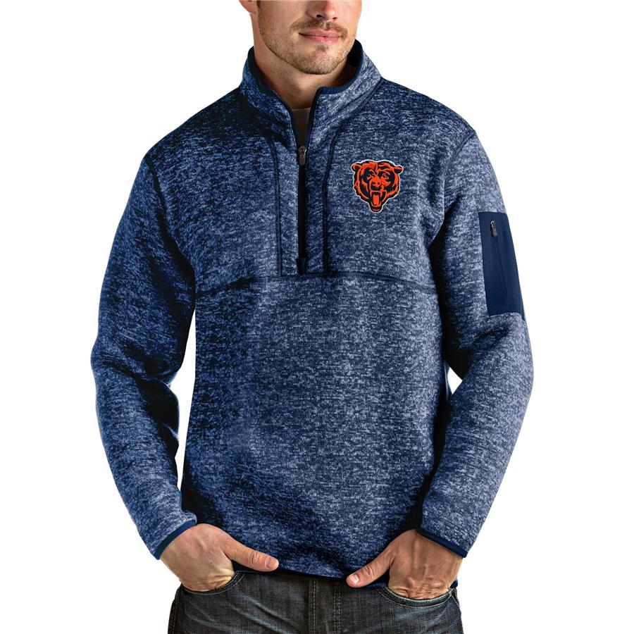 Chicago Bears Antigua Bear Head Fortune Quarter-Zip Pullover Jacket - Heather Navy