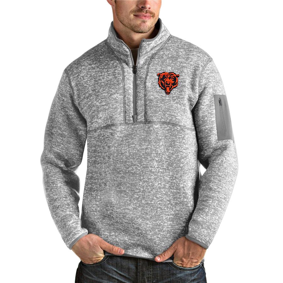 Chicago Bears Antigua Bear Head Fortune Quarter-Zip Pullover Jacket - Heather Gray