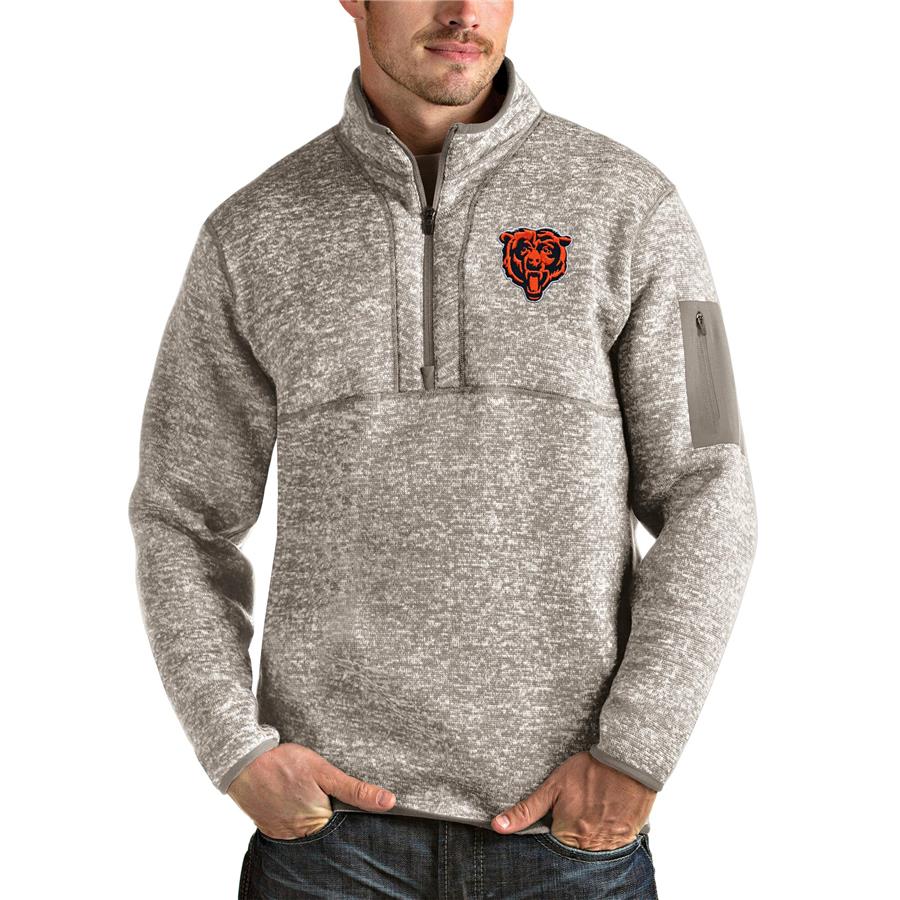 Chicago Bears Antigua Bear Head Fortune Quarter-Zip Pullover Jacket - Oatmeal