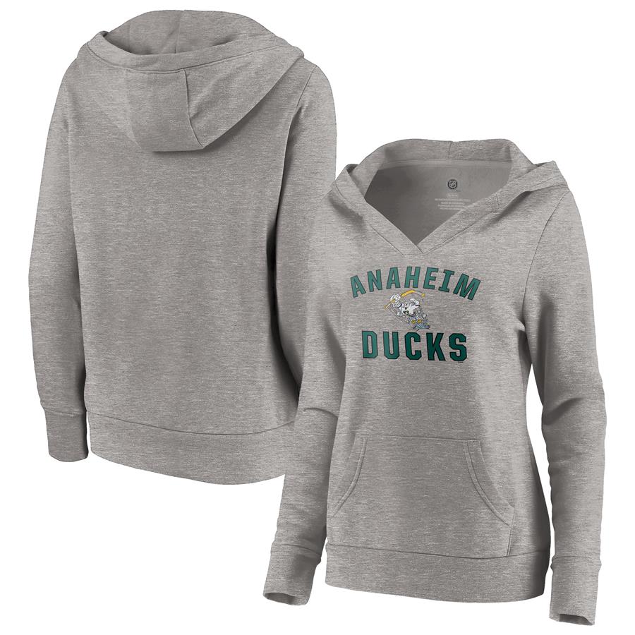 Anaheim Ducks Fanatics Branded Women's Special Edition Victory Arch V-Neck Pullover Hoodie - Heather Gray
