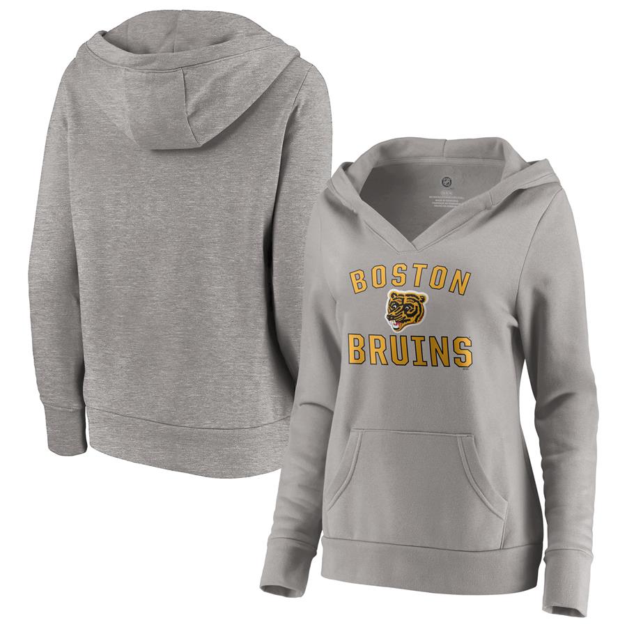 Boston Bruins Fanatics Branded Women's Special Edition Victory Arch V-Neck Pullover Hoodie - Heather Gray