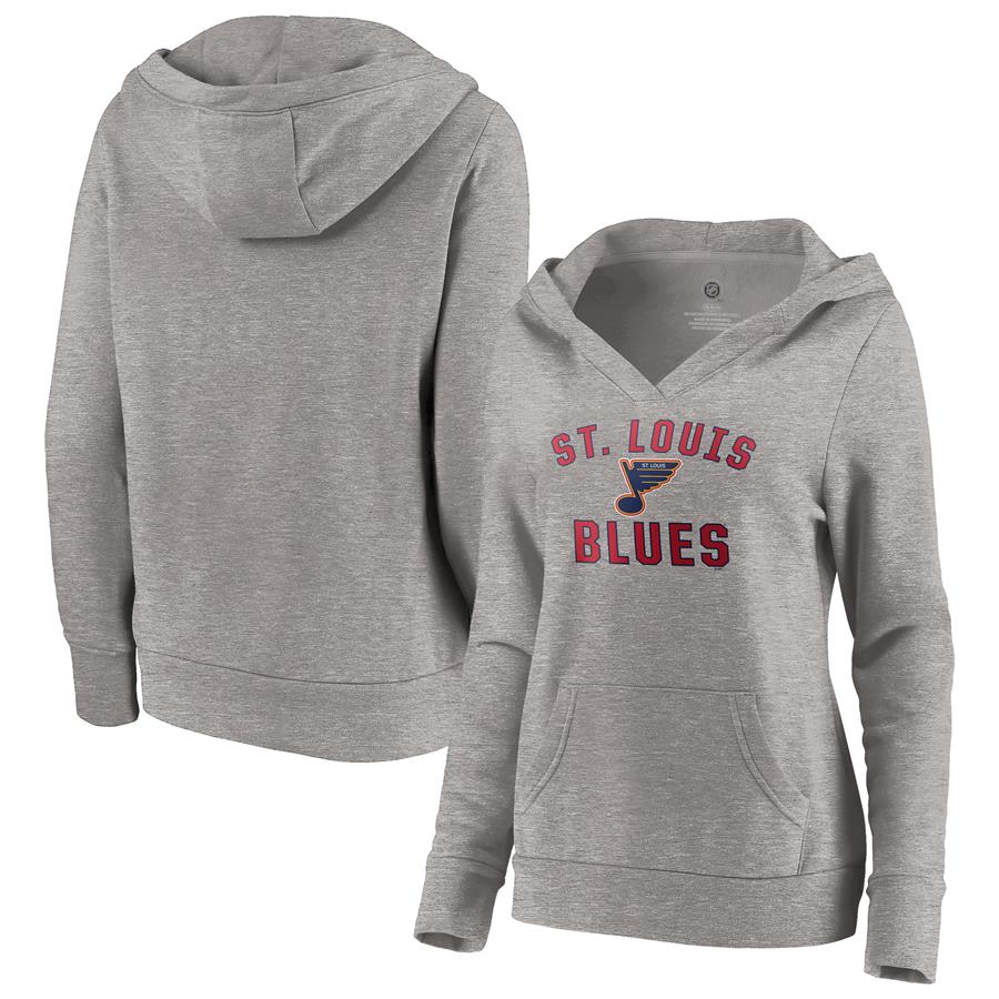 St. Louis Blues Fanatics Branded Women's Special Edition Victory Arch V-Neck Pullover Hoodie - Heather Gray