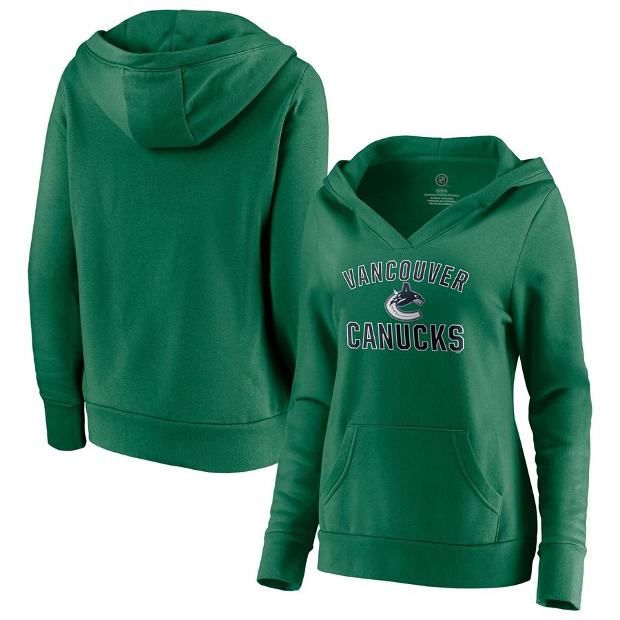 Vancouver Canucks Fanatics Branded Women's Special Edition Victory Arch V-Neck Pullover Hoodie - Green