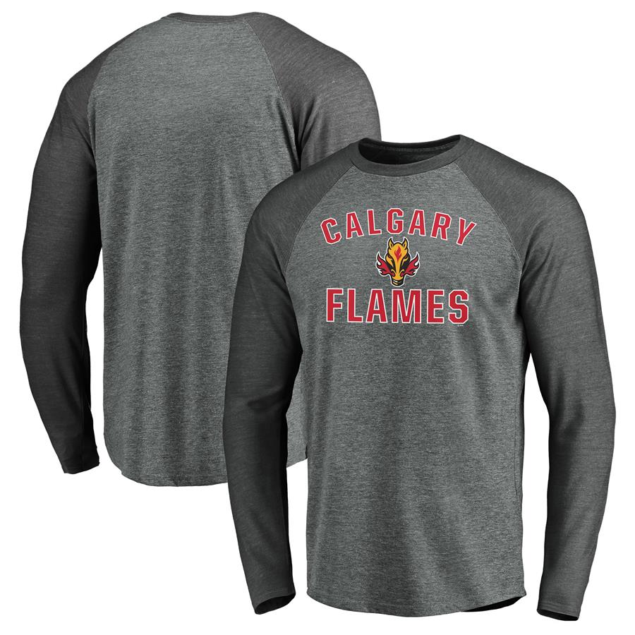 Calgary Flames Fanatics Branded Special Edition Victory Arch Tri-Blend Long Sleeve T-Shirt - Heather Gray