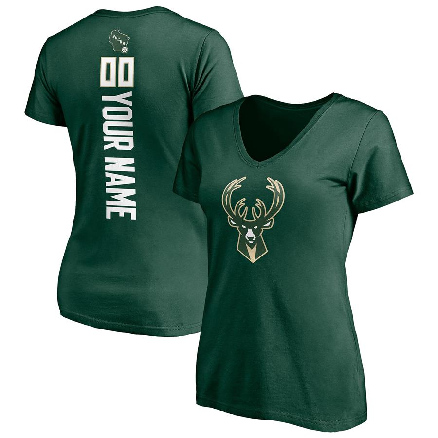 Milwaukee Bucks Fanatics Branded Women's Playmaker Personalized Name & Number V-Neck T-Shirt - Hunter Green