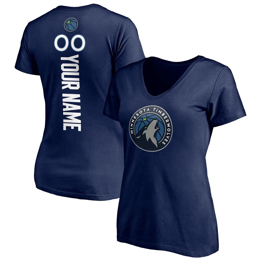 Женская футболка с V-вырезом Minnesota Timberwolves Fanatics Branded Playmaker Personalized Name & Number (тёмно-синий)